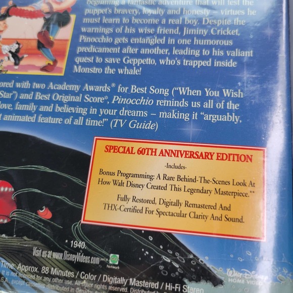 SEALED Pinocchio 60th Anniversary Edition Walt Disney VHS New Edition (1999) - Picture 10 of 12